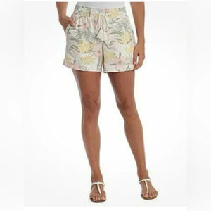 Briggs Women’s Linen Blend Pull-On Shorts Floral Tassels Pockets Medium